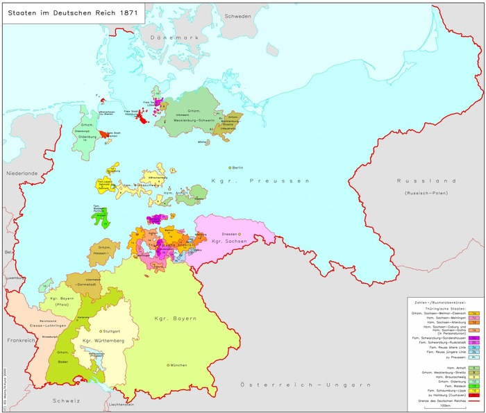Staaten im Deutschen Reich 1871 © IEG / A. Kunz 2000