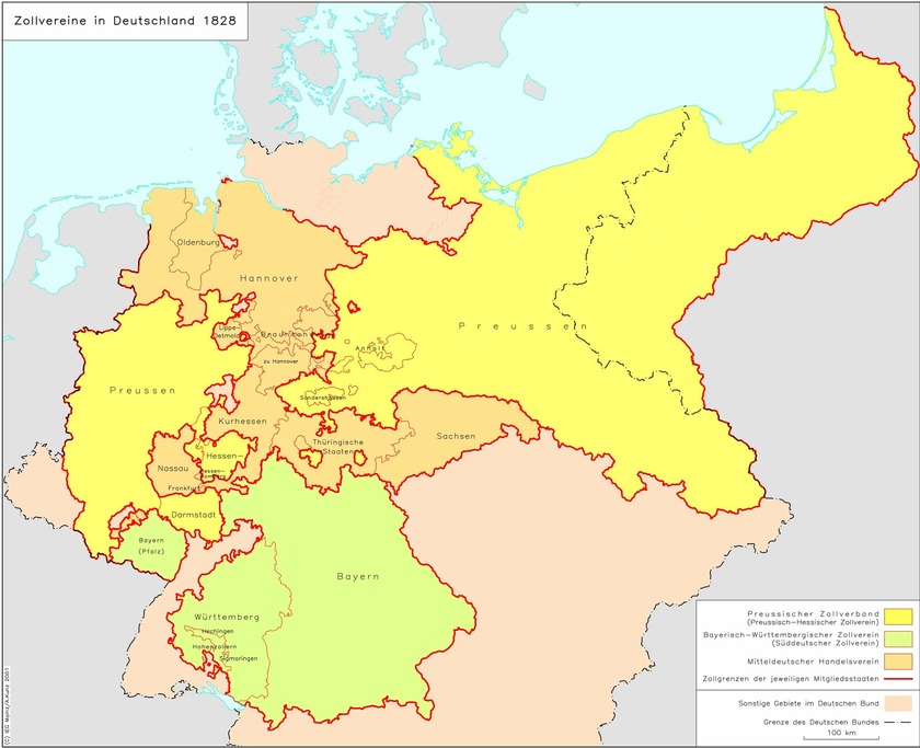 Zollvereine in Deutschland 1828 © IEG / A. Kunz 2001