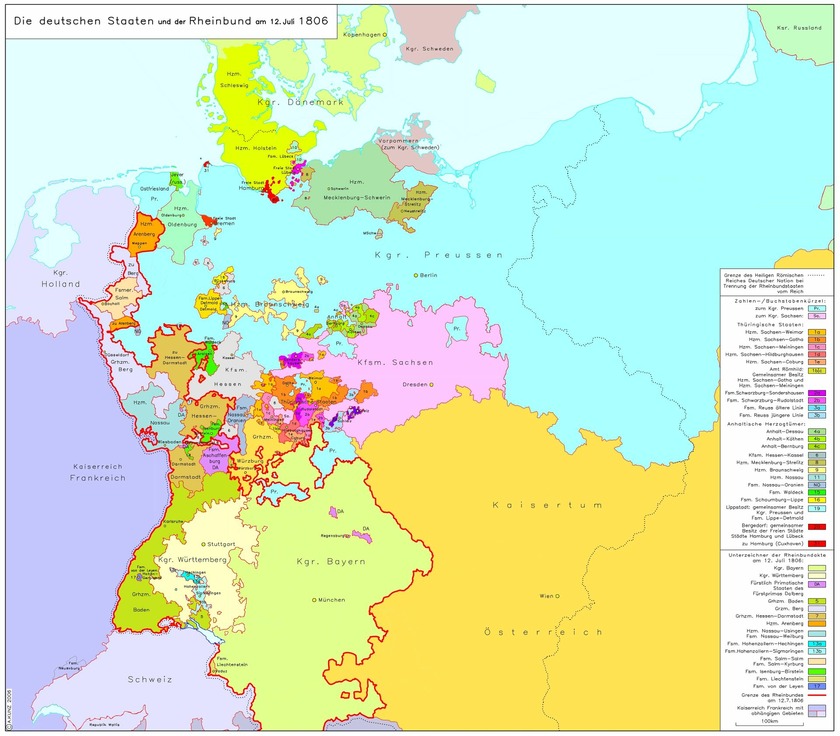 Die deutschen Staaten und der Rheinbund am 12. Juli 1806  © IEG / A. Kunz 2006
